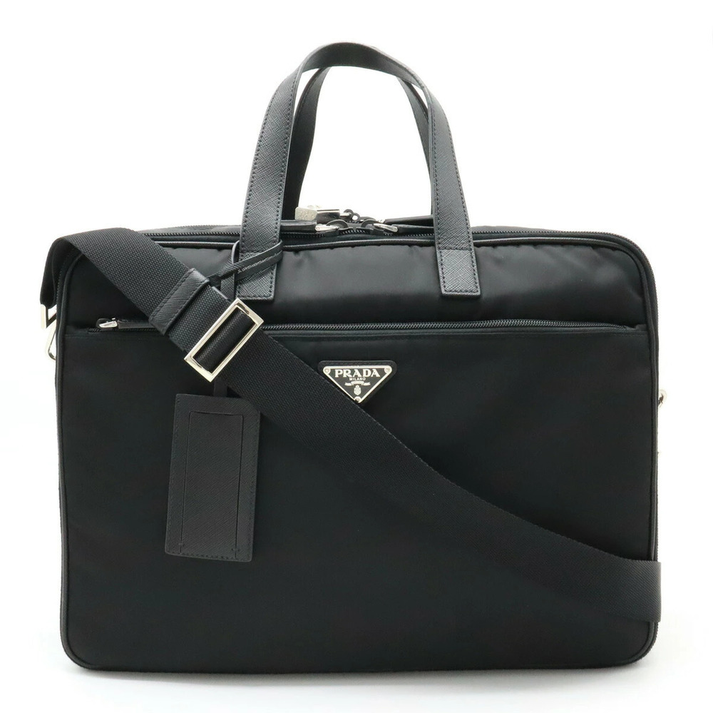 Prada Business Bag Briefcase Tessuto Shoulder Leather NERO Black
